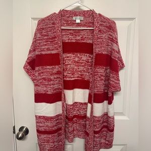 Women’s Short Sleeved Christopher& Banks Red & White Cardigan Sweater SZ XL